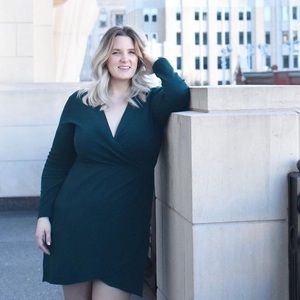 LOFT Plus Green Shirred Wrap Dress - Size 14W